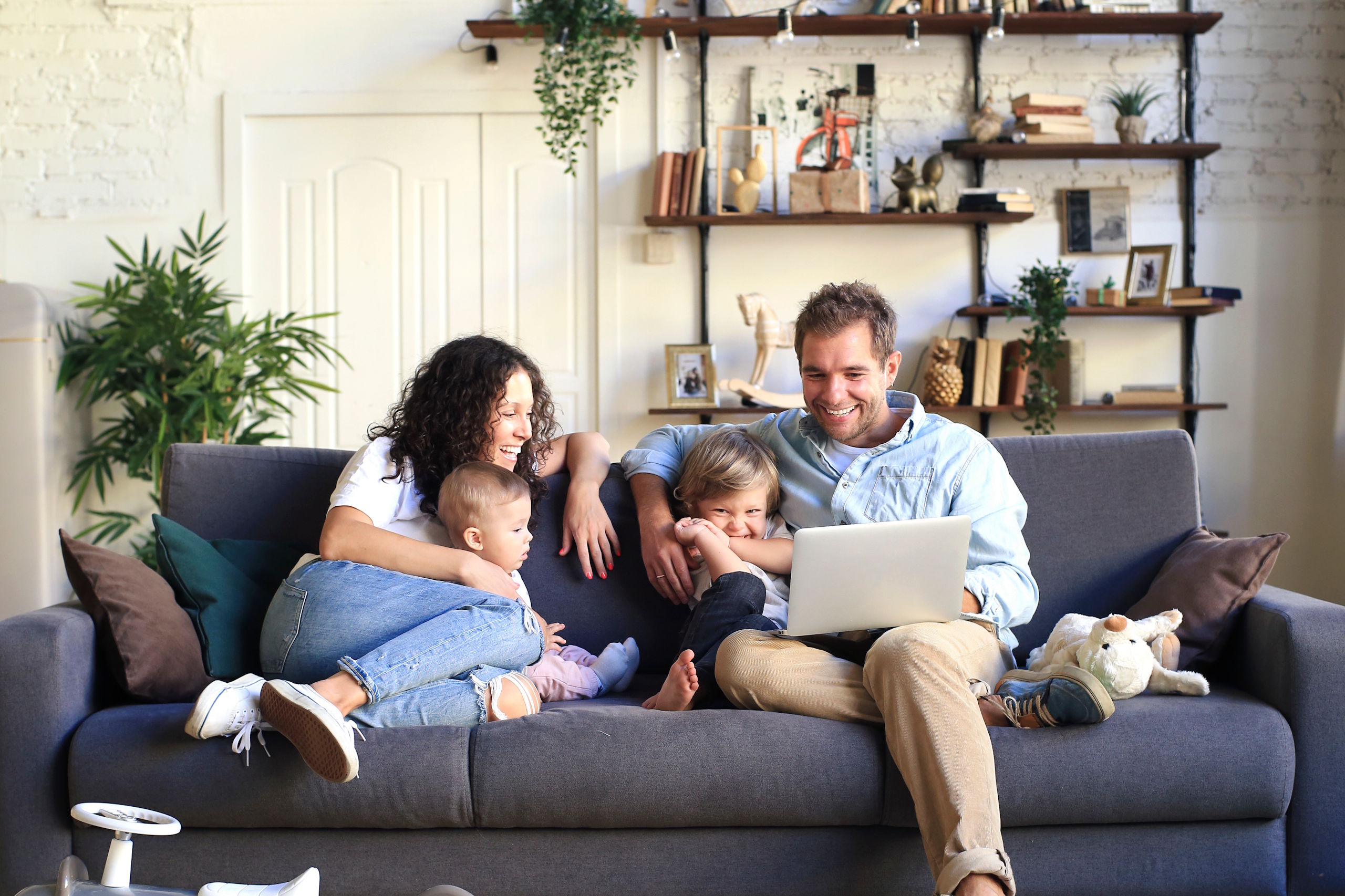 A family relaxing comfortably at home